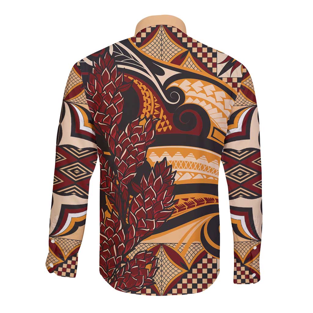 Vintage Samoa Siapo Long Sleeve Button Shirt With Teuila Torch Ginger