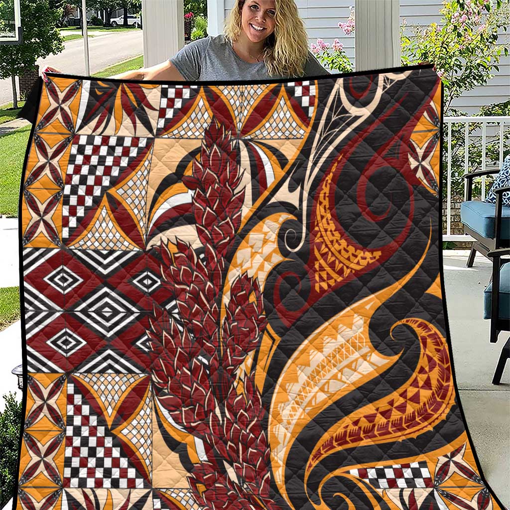 Vintage Samoa Siapo Quilt With Teuila Torch Ginger