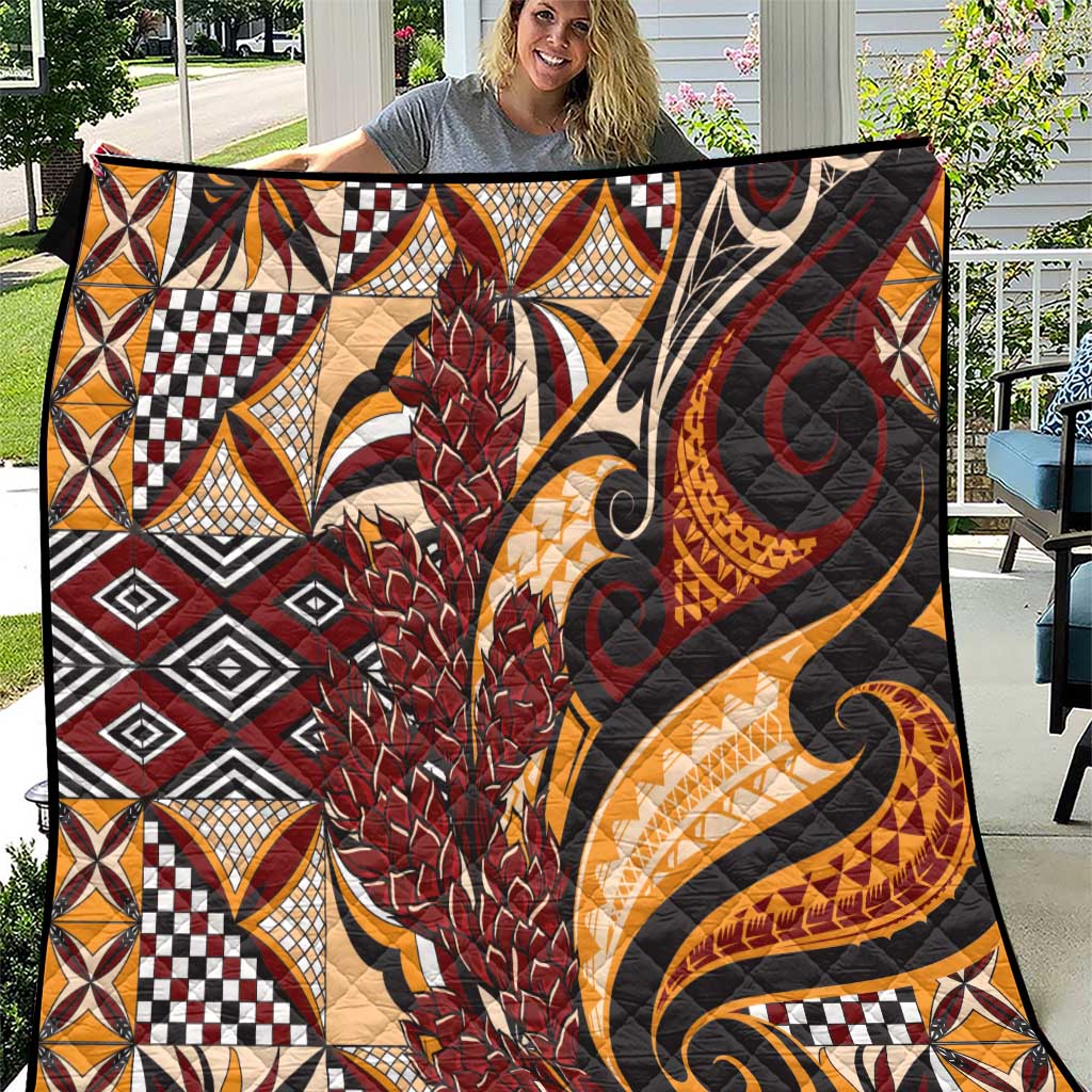 Vintage Samoa Siapo Quilt With Teuila Torch Ginger