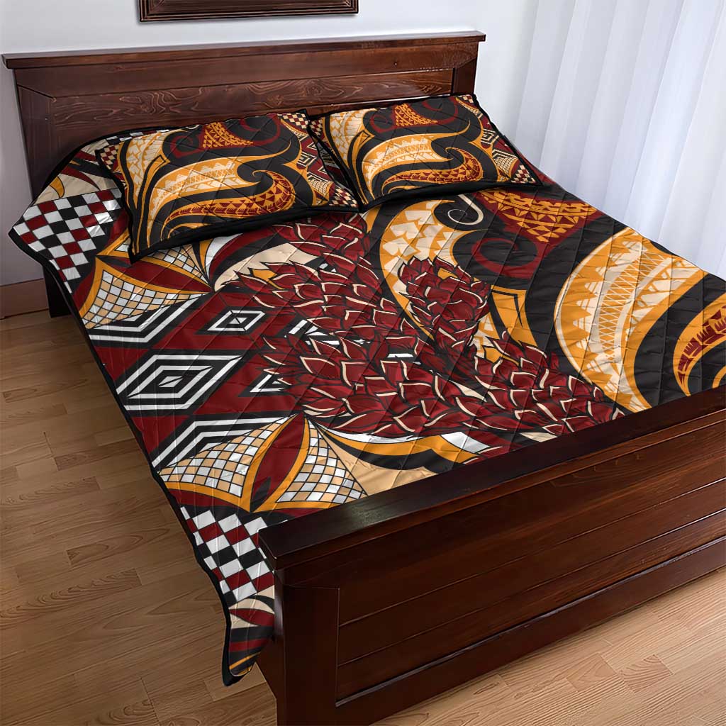 Vintage Samoa Siapo Quilt Bed Set With Teuila Torch Ginger LT9 - Polynesian Pride