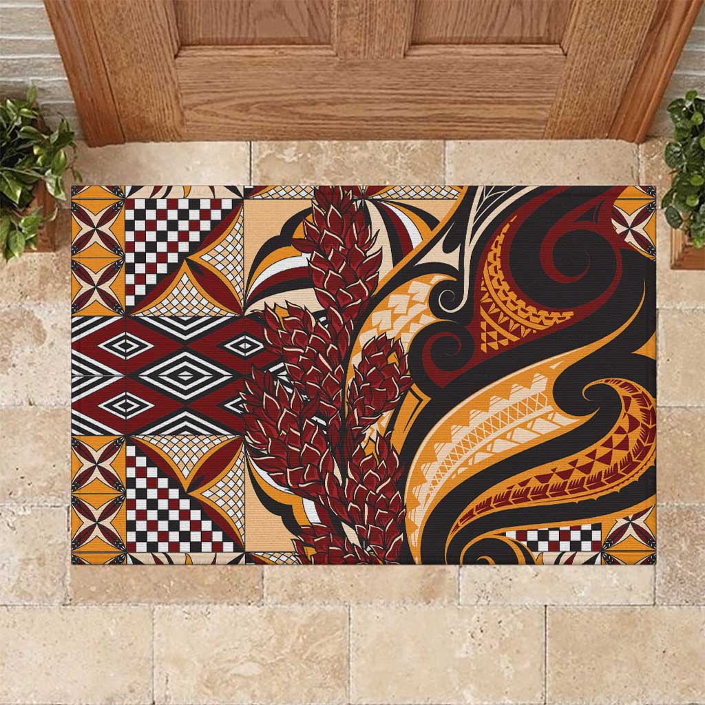 Vintage Samoa Siapo Rubber Doormat With Teuila Torch Ginger