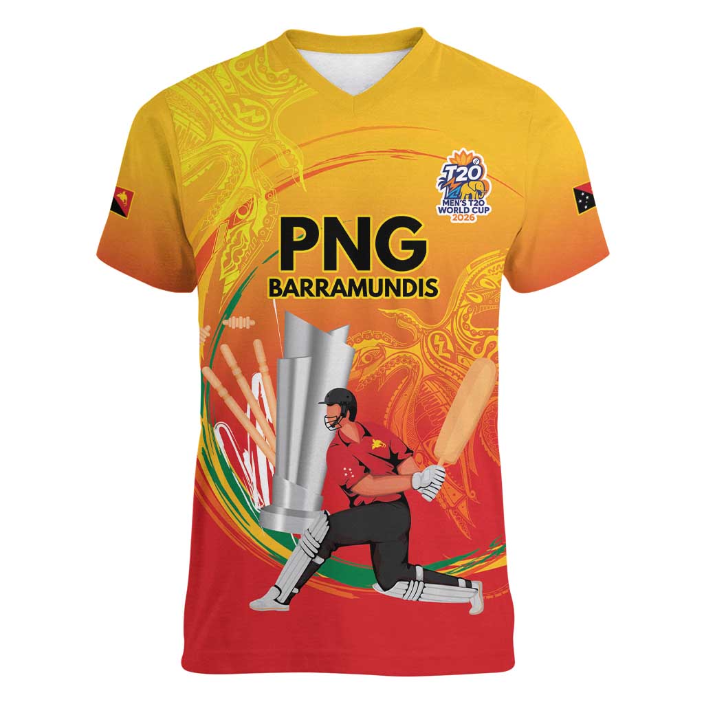 Custom Cricket PNG East Asia-Pacific Women V-Neck T-Shirt Papua New Guinea Rise to Power - Polynesian Pride