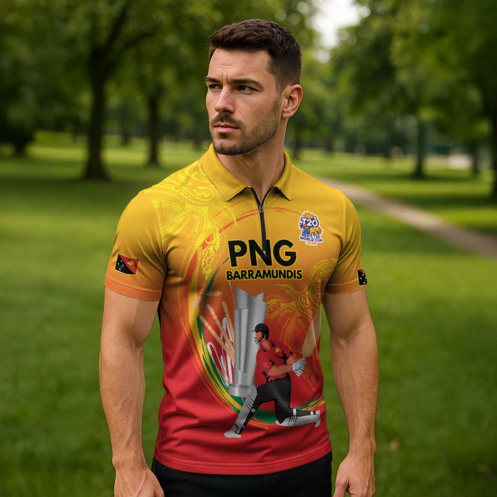 Custom Cricket PNG East Asia-Pacific Zipper Polo Shirt Papua New Guinea Rise to Power - Polynesian Pride