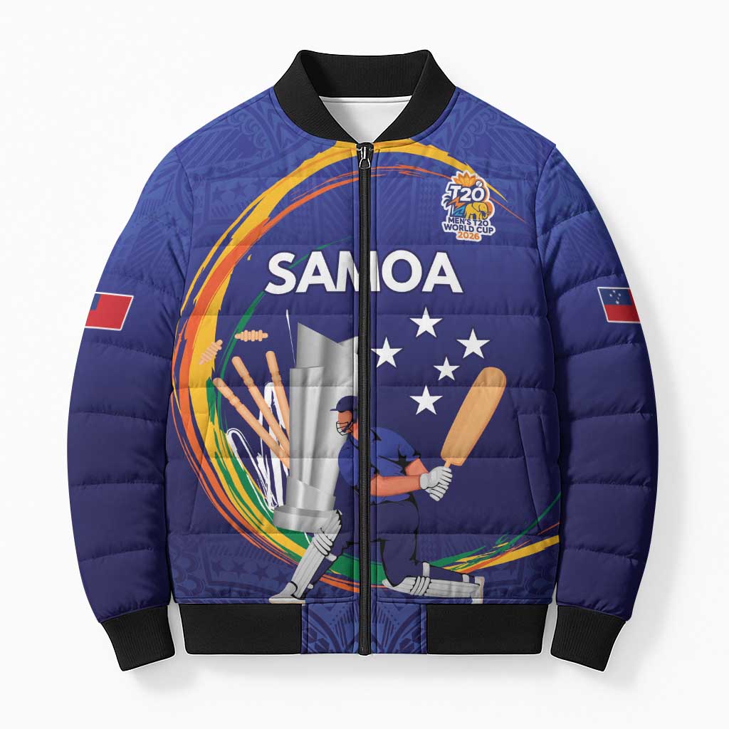 Custom Cricket Samoa East Asia-Pacific Bomber Puffer Jacket Samoa Storming the Limits LT9 Unisex Blue - Polynesian Pride