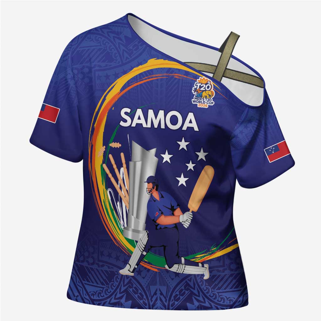 Custom Cricket Samoa East Asia-Pacific Cross Shoulder Shirt Samoa Storming the Limits LT9 Female Blue - Polynesian Pride