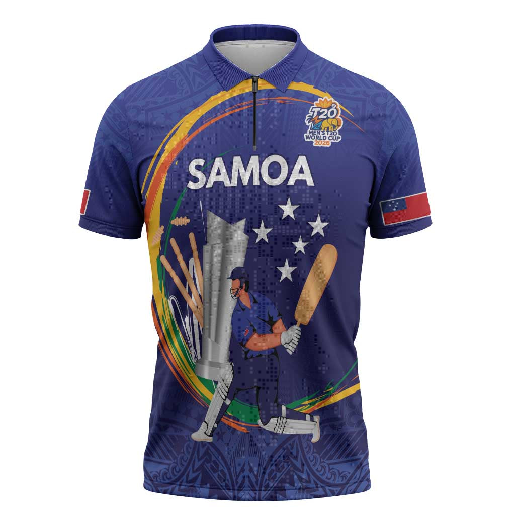 Custom Cricket Samoa East Asia-Pacific Zipper Polo Shirt Samoa Storming the Limits - Polynesian Pride