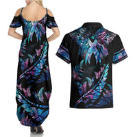 Polynesia Ribbon Butterflies Couples Matching Summer Maxi Dress and Hawaiian Shirt Silver Fern Breast Cancer With Papua Shell Pattern LT9 - Polynesian Pride