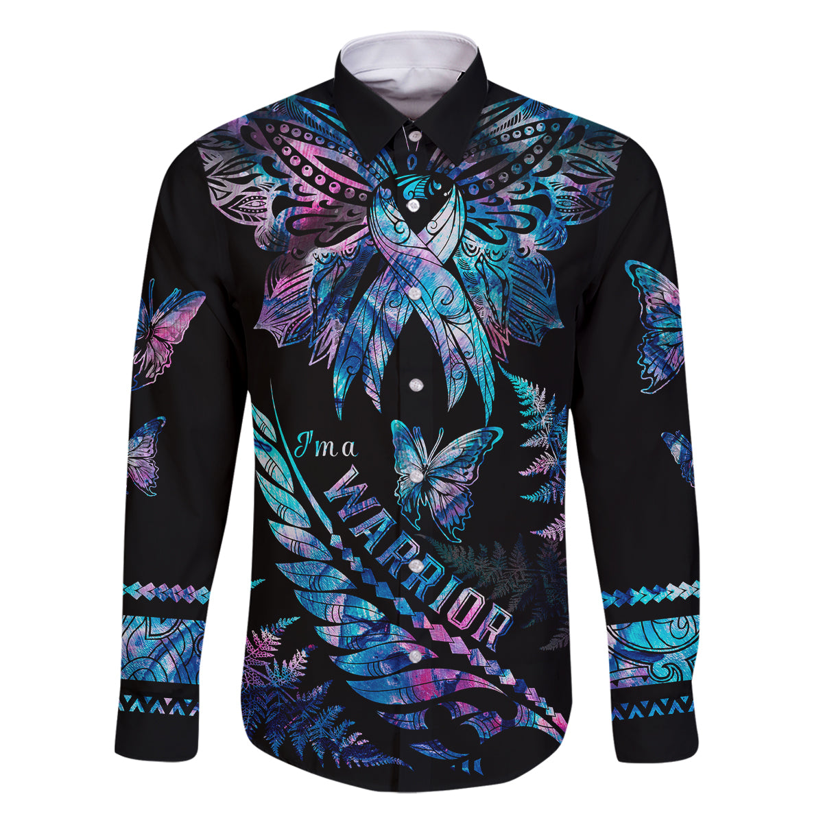 polynesia-ribbon-butterflies-family-matching-off-shoulder-maxi-dress-and-hawaiian-shirt-silver-fern-breast-cancer-with-papua-shell-pattern