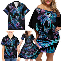 polynesia-ribbon-butterflies-family-matching-off-shoulder-short-dress-and-hawaiian-shirt-silver-fern-breast-cancer-with-papua-shell-pattern