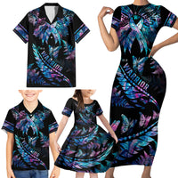 polynesia-ribbon-butterflies-family-matching-short-sleeve-bodycon-dress-and-hawaiian-shirt-silver-fern-breast-cancer-with-papua-shell-pattern