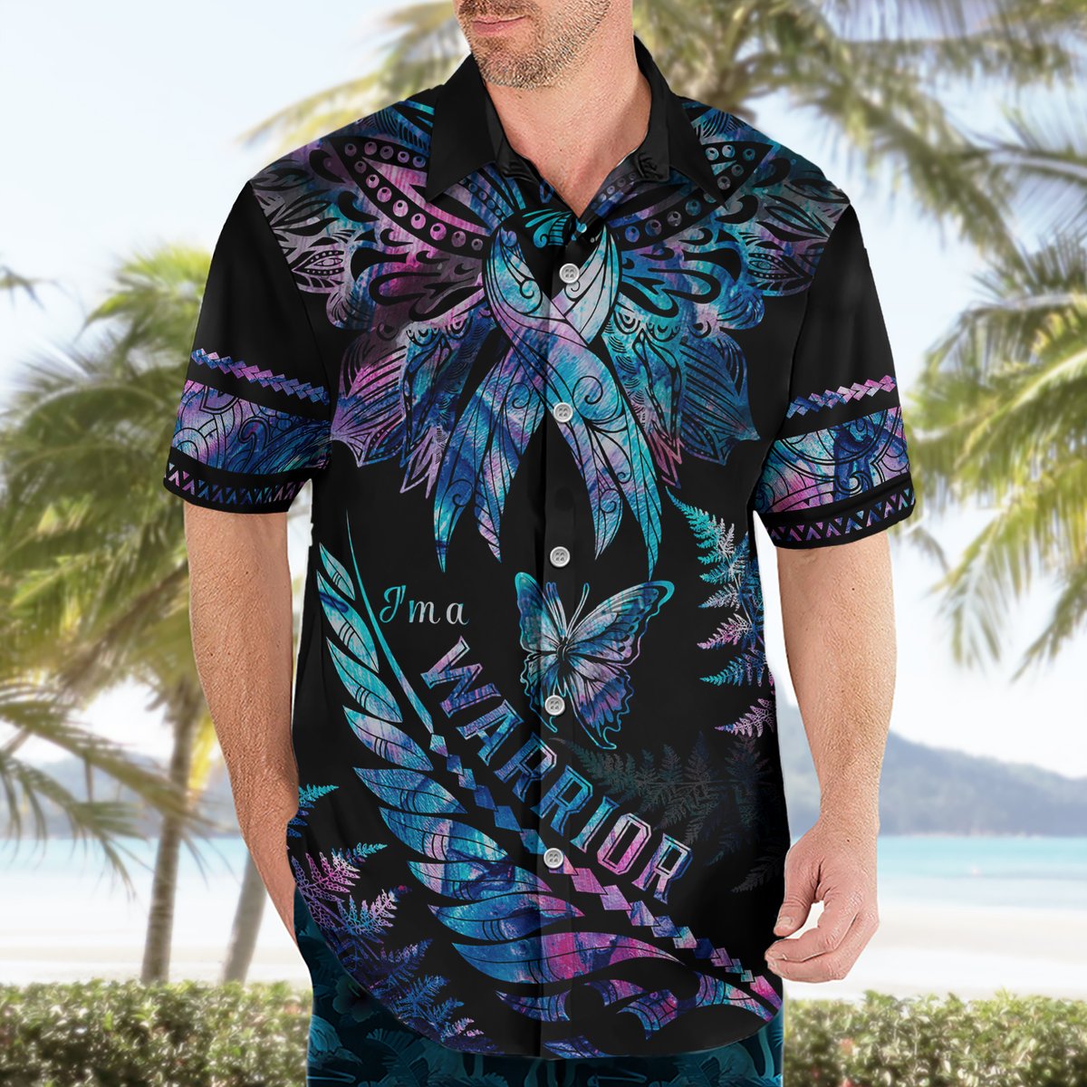Polynesia Ribbon Butterflies Hawaiian Shirt Silver Fern Breast Cancer With Papua Shell Pattern LT9 - Polynesian Pride