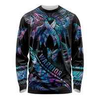 Polynesia Ribbon Butterflies Long Sleeve Shirt Silver Fern Breast Cancer With Papua Shell Pattern LT9 Unisex Black - Polynesian Pride