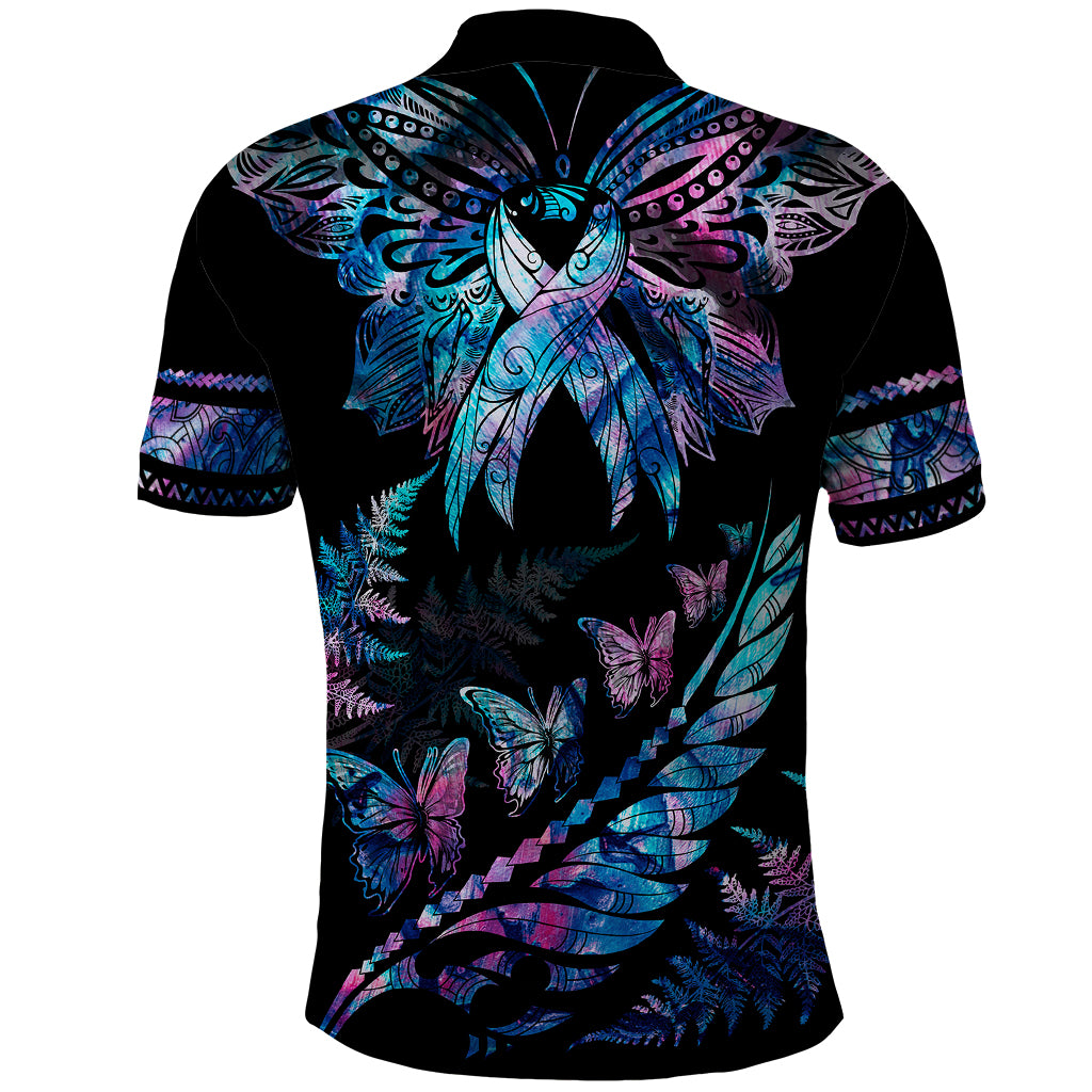 Polynesia Ribbon Butterflies Polo Shirt Silver Fern Breast Cancer With Papua Shell Pattern LT9 - Polynesian Pride