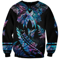 Polynesia Ribbon Butterflies Sweatshirt Silver Fern Breast Cancer With Papua Shell Pattern LT9 Unisex Black - Polynesian Pride