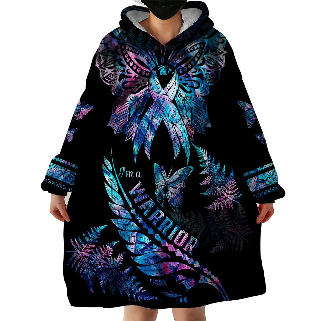 Polynesia Ribbon Butterflies Wearable Blanket Hoodie Silver Fern Breast Cancer With Papua Shell Pattern LT9 - Polynesian Pride