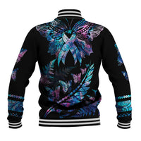 Personalised Polynesia Ribbon Butterflies Baseball Jacket Silver Fern Breast Cancer With Papua Shell Pattern LT9 - Polynesian Pride