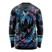 Personalised Polynesia Ribbon Butterflies Long Sleeve Shirt Silver Fern Breast Cancer With Papua Shell Pattern LT9 - Polynesian Pride