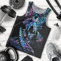 Personalised Polynesia Ribbon Butterflies Men Tank Top Silver Fern Breast Cancer With Papua Shell Pattern LT9 Black - Polynesian Pride