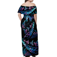 Personalised Polynesia Ribbon Butterflies Off Shoulder Maxi Dress Silver Fern Breast Cancer With Papua Shell Pattern LT9 - Polynesian Pride