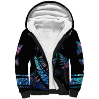 Personalised Polynesia Ribbon Butterflies Sherpa Hoodie Silver Fern Breast Cancer With Papua Shell Pattern LT9 Unisex Black - Polynesian Pride