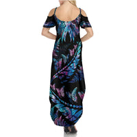 Personalised Polynesia Ribbon Butterflies Summer Maxi Dress Silver Fern Breast Cancer With Papua Shell Pattern LT9 - Polynesian Pride