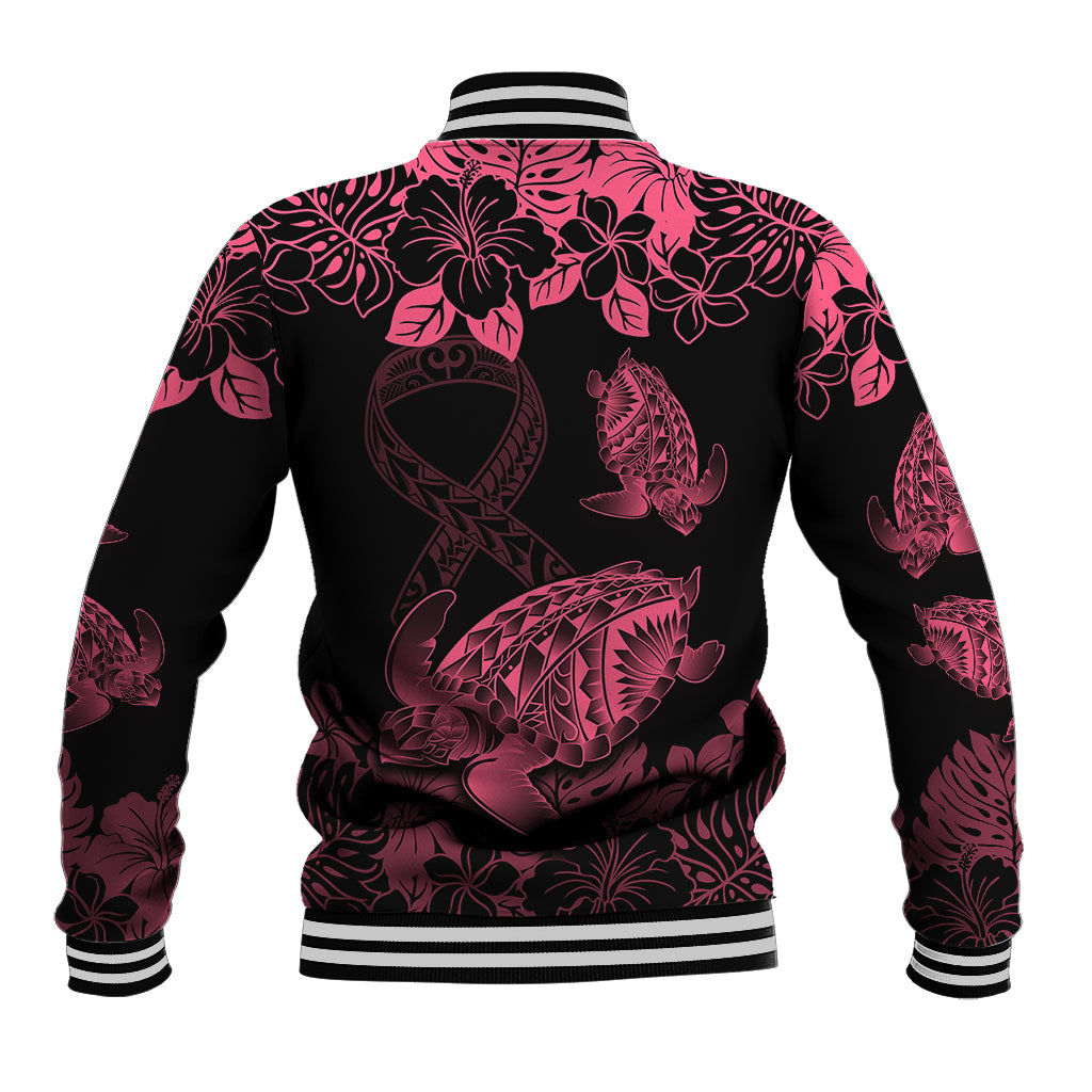 Personalised Polynesian Turtle Ribbon Baseball Jacket Think Pink Breast Cancer With Pacific Hibiscus LT9 - Polynesian Pride