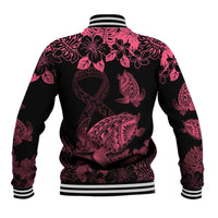 Personalised Polynesian Turtle Ribbon Baseball Jacket Think Pink Breast Cancer With Pacific Hibiscus LT9 - Polynesian Pride