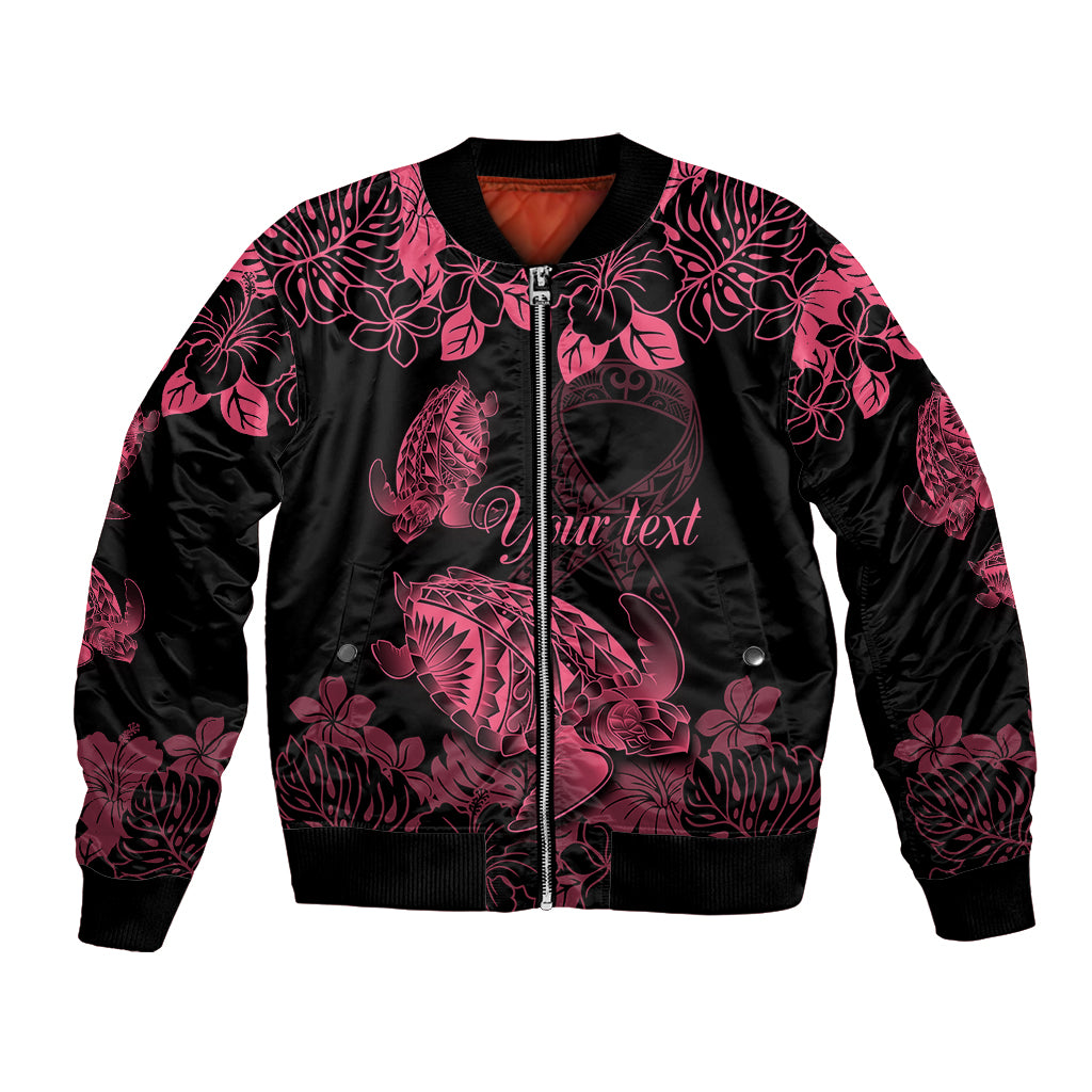 Personalised Polynesian Turtle Ribbon Bomber Jacket Think Pink Breast Cancer With Pacific Hibiscus LT9 Unisex Pink - Polynesian Pride