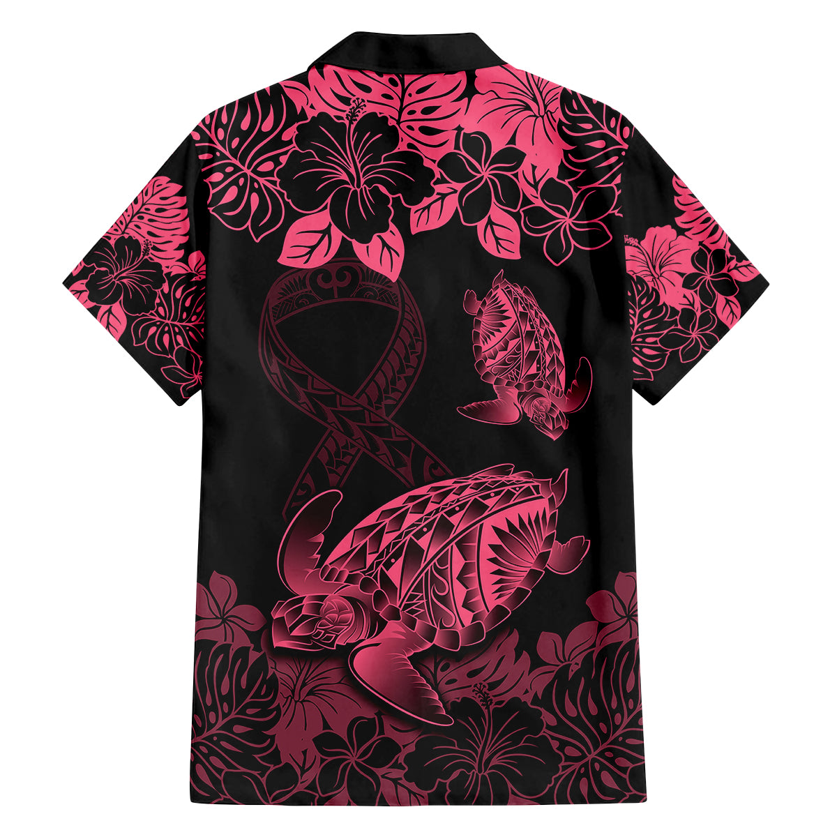 personalised-polynesian-turtle-ribbon-family-matching-long-sleeve-bodycon-dress-and-hawaiian-shirt-think-pink-breast-cancer-with-pacific-hibiscus