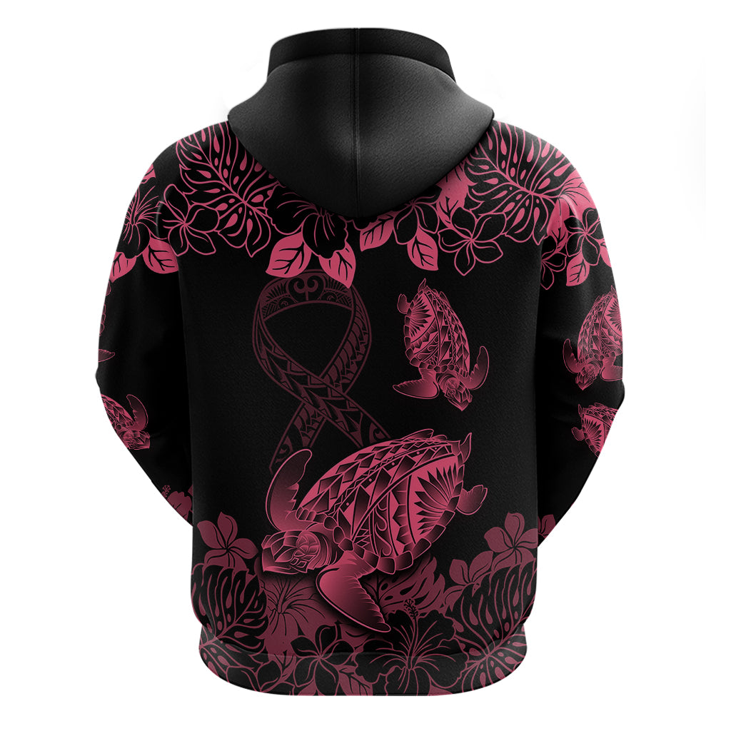 Personalised Polynesian Turtle Ribbon Hoodie Think Pink Breast Cancer With Pacific Hibiscus LT9 - Polynesian Pride
