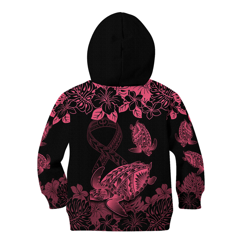 Personalised Polynesian Turtle Ribbon Kid Hoodie Think Pink Breast Cancer With Pacific Hibiscus LT9 - Polynesian Pride