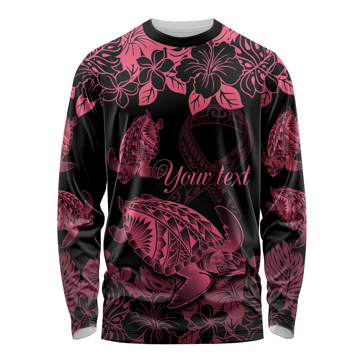 Personalised Polynesian Turtle Ribbon Long Sleeve Shirt Think Pink Breast Cancer With Pacific Hibiscus LT9 Unisex Pink - Polynesian Pride