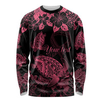 Personalised Polynesian Turtle Ribbon Long Sleeve Shirt Think Pink Breast Cancer With Pacific Hibiscus LT9 Unisex Pink - Polynesian Pride