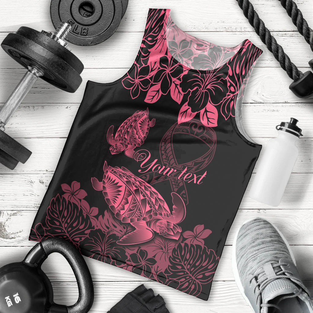 Personalised Polynesian Turtle Ribbon Men Tank Top Think Pink Breast Cancer With Pacific Hibiscus LT9 Pink - Polynesian Pride