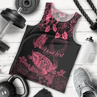 Personalised Polynesian Turtle Ribbon Men Tank Top Think Pink Breast Cancer With Pacific Hibiscus LT9 Pink - Polynesian Pride