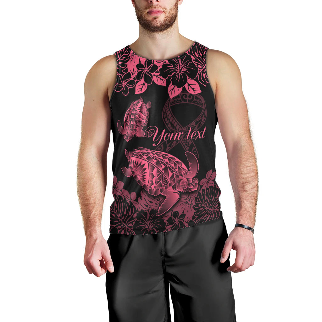 Personalised Polynesian Turtle Ribbon Men Tank Top Think Pink Breast Cancer With Pacific Hibiscus LT9 - Polynesian Pride
