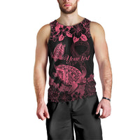 Personalised Polynesian Turtle Ribbon Men Tank Top Think Pink Breast Cancer With Pacific Hibiscus LT9 - Polynesian Pride