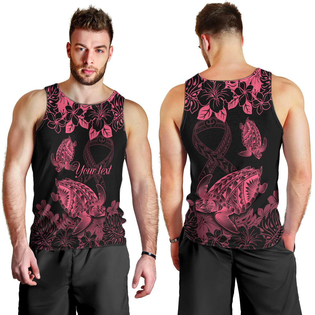 Personalised Polynesian Turtle Ribbon Men Tank Top Think Pink Breast Cancer With Pacific Hibiscus LT9 - Polynesian Pride