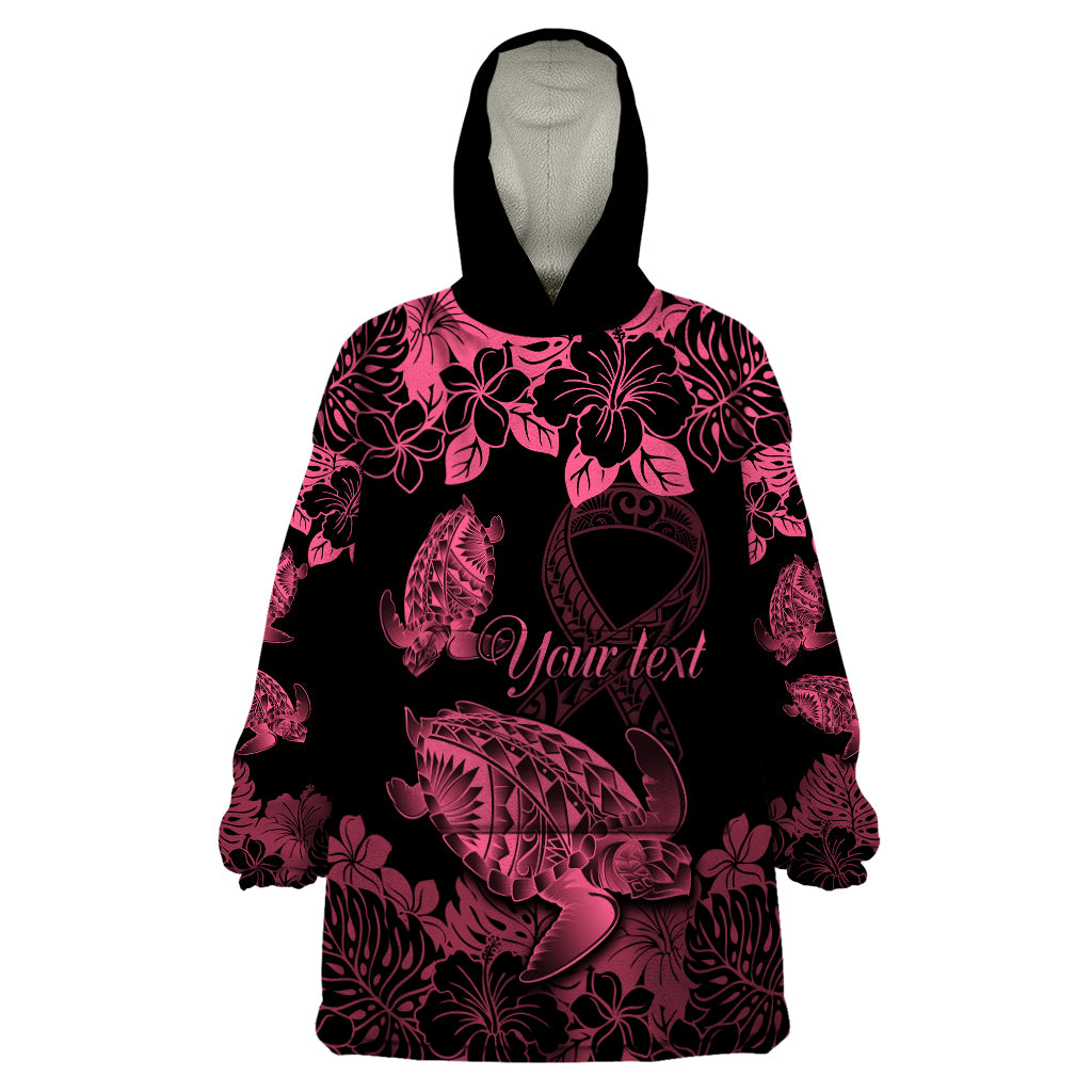 Personalised Polynesian Turtle Ribbon Wearable Blanket Hoodie Think Pink Breast Cancer With Pacific Hibiscus LT9 One Size Pink - Polynesian Pride