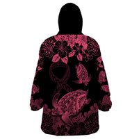 Personalised Polynesian Turtle Ribbon Wearable Blanket Hoodie Think Pink Breast Cancer With Pacific Hibiscus LT9 - Polynesian Pride