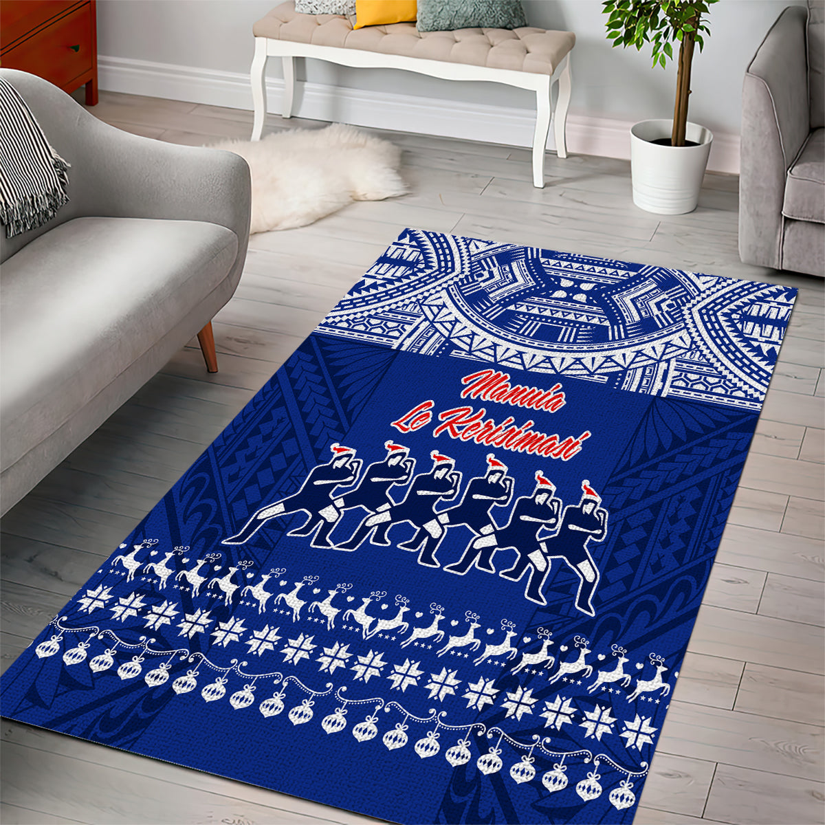 Toa Samoa Christmas Area Rug Samoa Siva Tau Manuia Le Kerisimasi Blue Vibe LT9 - Polynesian Pride