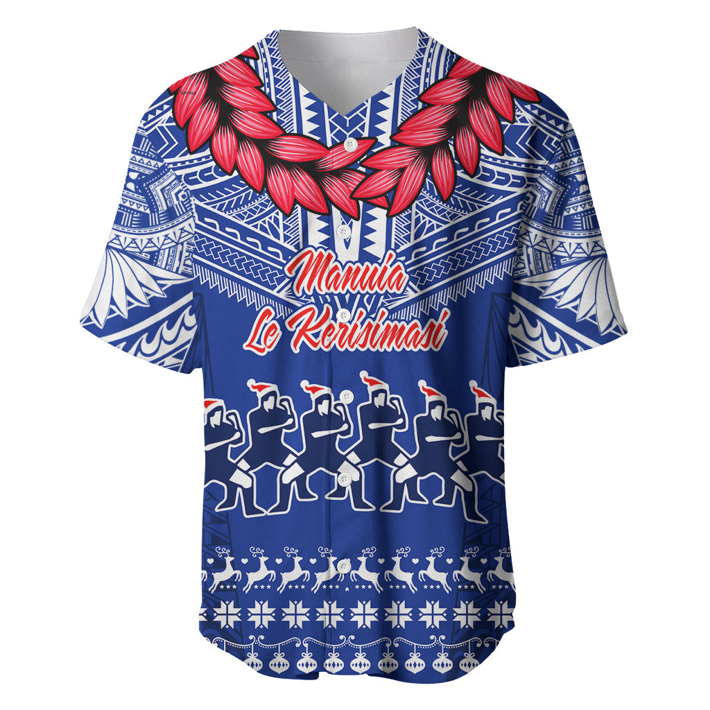 Toa Samoa Christmas Baseball Jersey Samoa Siva Tau Manuia Le Kerisimasi Blue Vibe LT9 Blue - Polynesian Pride