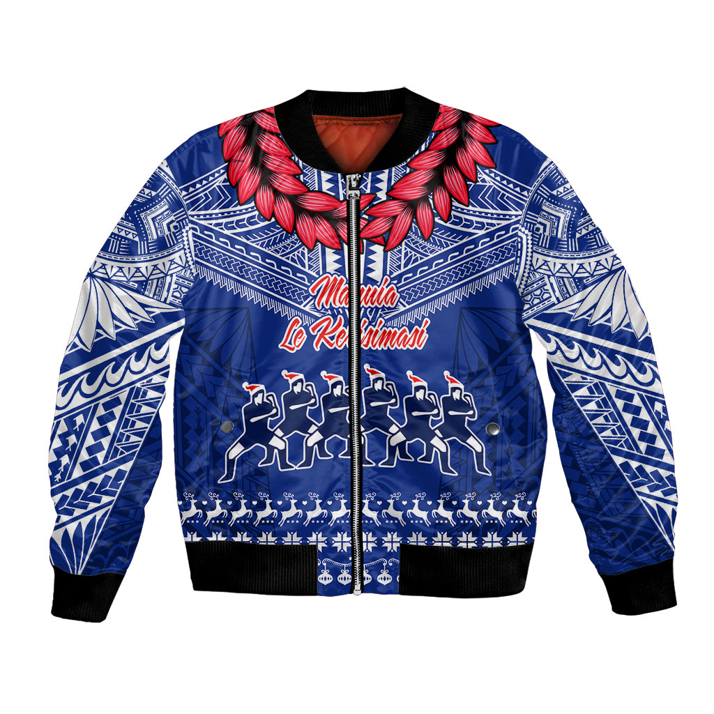 Toa Samoa Christmas Bomber Jacket Samoa Siva Tau Manuia Le Kerisimasi Blue Vibe LT9 Unisex Blue - Polynesian Pride