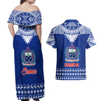Toa Samoa Christmas Couples Matching Off Shoulder Maxi Dress and Hawaiian Shirt Samoa Siva Tau Manuia Le Kerisimasi Blue Vibe LT9 - Polynesian Pride