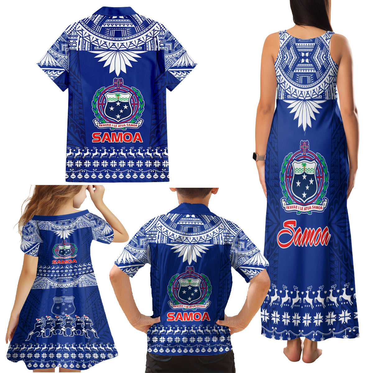 Toa Samoa Christmas Family Matching Tank Maxi Dress and Hawaiian Shirt Samoa Siva Tau Manuia Le Kerisimasi Blue Vibe LT9 - Polynesian Pride