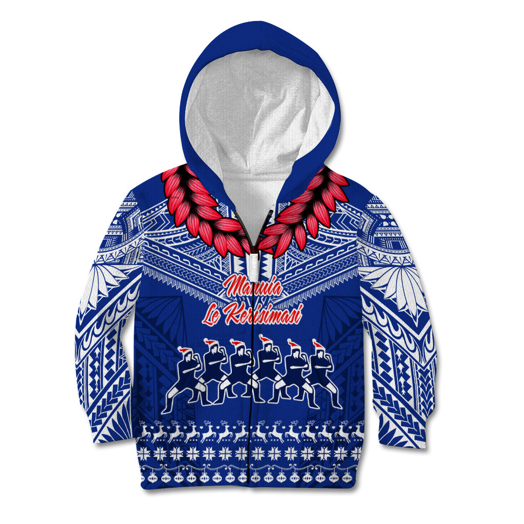 Toa Samoa Christmas Kid Hoodie Samoa Siva Tau Manuia Le Kerisimasi Blue Vibe LT9 Zip Hoodie Blue - Polynesian Pride