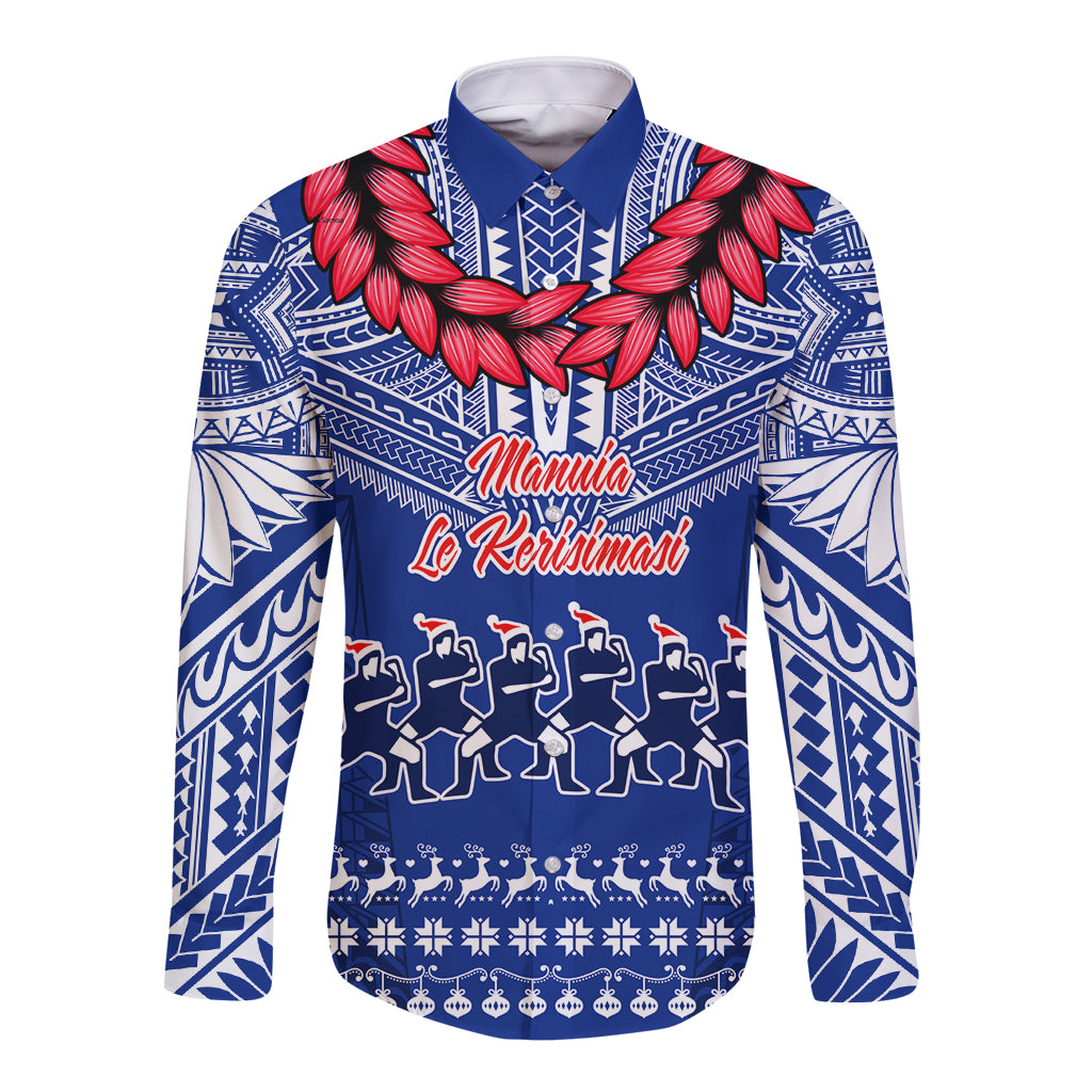 Toa Samoa Christmas Long Sleeve Button Shirt Samoa Siva Tau Manuia Le Kerisimasi Blue Vibe LT9 Unisex Blue - Polynesian Pride