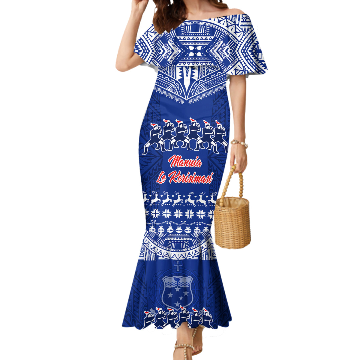 Toa Samoa Christmas Mermaid Dress Samoa Siva Tau Manuia Le Kerisimasi Blue Vibe LT9 Women Blue - Polynesian Pride