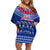 Toa Samoa Christmas Off Shoulder Short Dress Samoa Siva Tau Manuia Le Kerisimasi Blue Vibe LT9 Women Blue - Polynesian Pride