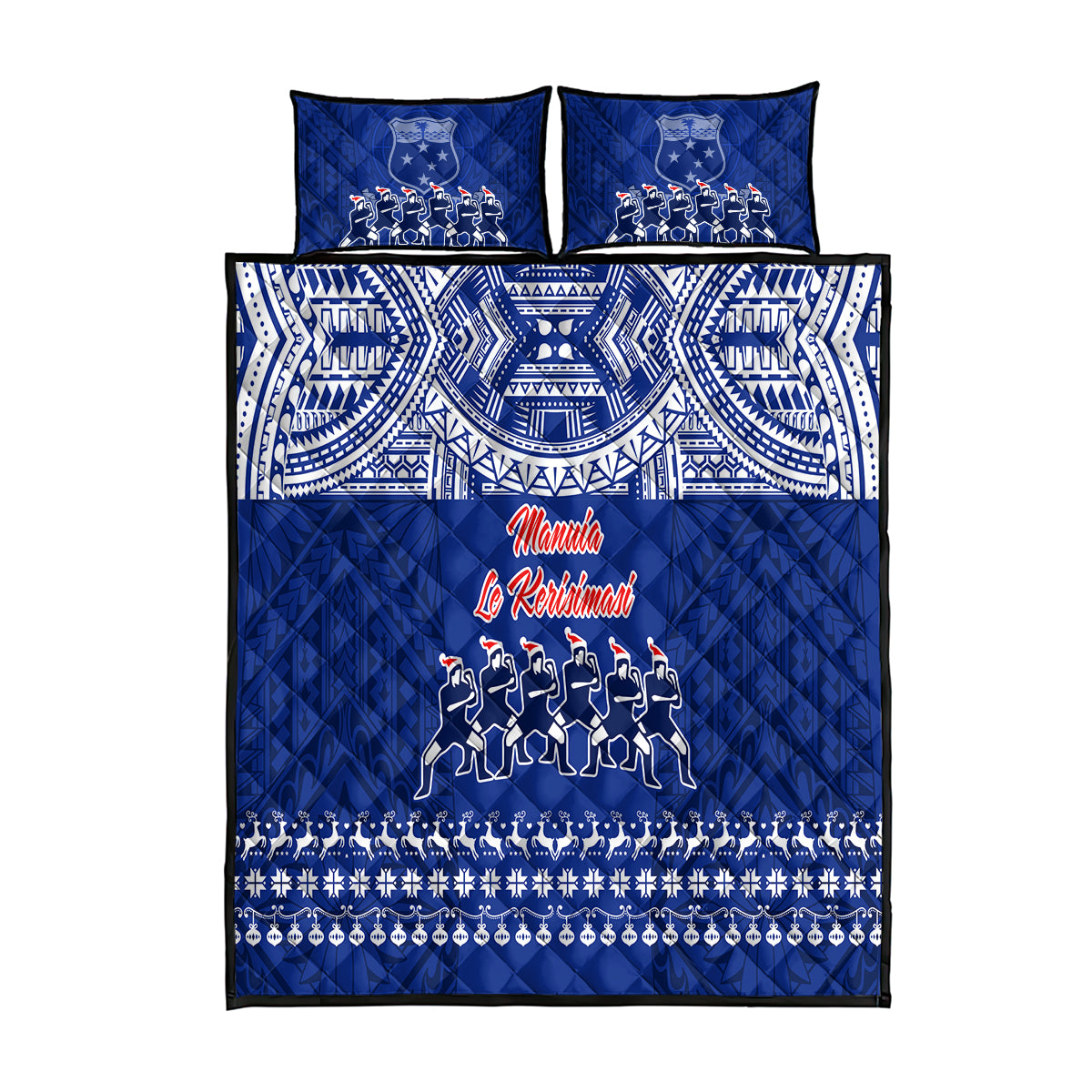 Toa Samoa Christmas Quilt Bed Set Samoa Siva Tau Manuia Le Kerisimasi Blue Vibe LT9 Blue - Polynesian Pride